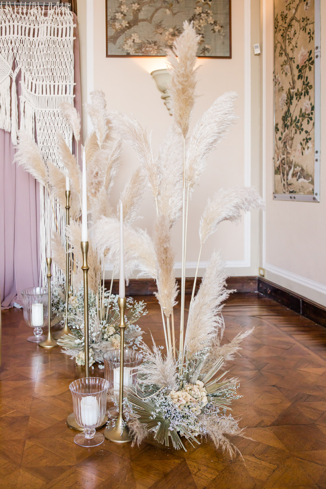 allestimento matrimonio con pampas rosa cipria