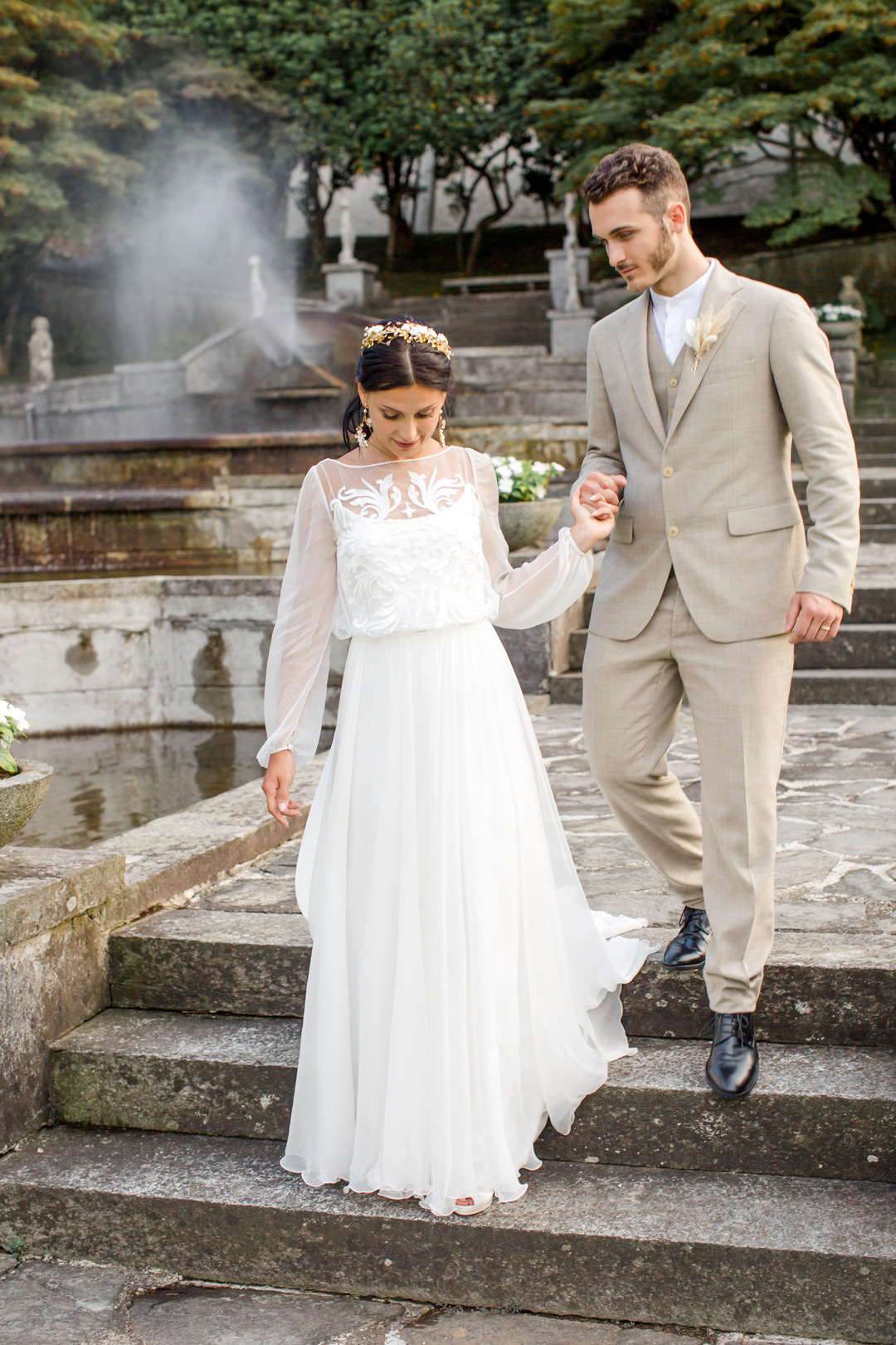 abito da sposa con blusa staccabile in seta, doppio abito, abito da sposa con maniche lunghe in chiffon