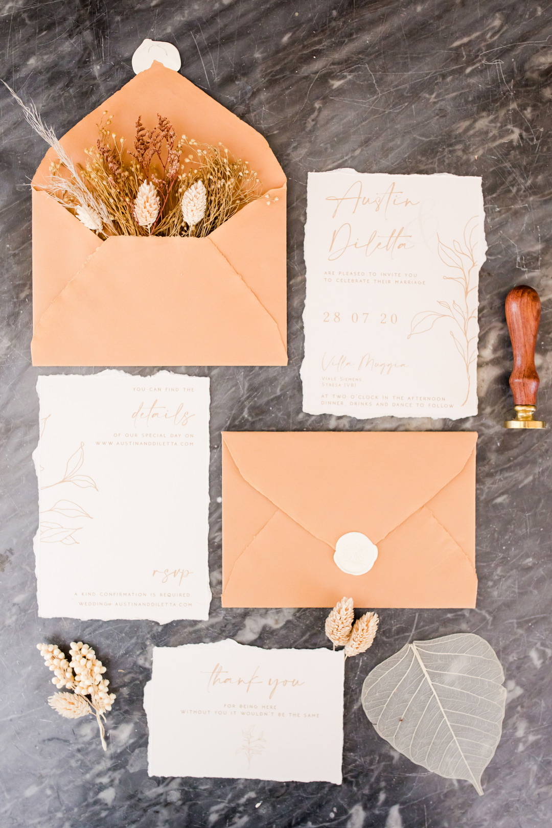 stationery set nozze terracotta e crema