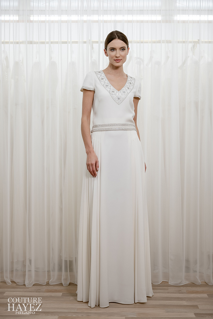 Abito da sposa con gonna a pieghe due pezzi in cady seta e ricami, abito da sposa nozze civili, abito da sposa molto elegante